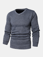 Pull à manches longues décontracté tricoté à col en V de couleur unie pour homme