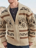 Pull à manches longues décontracté tricoté à glissière ethnique pour homme