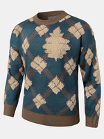 Pull ample en tricot côtelé à motif losange de Noël pour homme