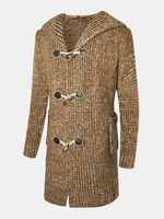 Pull cardigan à capuche mi-long épais pour homme avec poche
