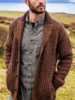 Pull cardigan à manches longues tricoté patchwork pour homme