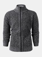 Pull cardigan décontracté épais tricoté à glissière à col montant Mensa