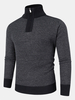 Pull chaud en velours à col montant zippé pour hommes en tricot pur solide