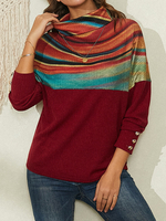 Pull côtelé à col roulé à imprimé rayures arc-en-ciel pour femme