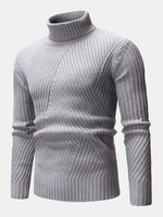 Pull décontracté chaud à col haut tordu tricoté couleur unie pour homme