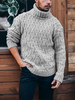 Pull décontracté coupe slim à col haut en tricot torsadé de couleur unie pour homme