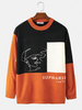 Pull décontracté décontracté à col rond imprimé de couleur contrastée pour hommes