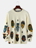 Pull décontracté tricoté à col rond en coton imprimé à motifs ethniques pour hommes