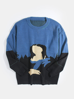 Pull en coton à motif de figure abstraite pour hommes Pulls décontractés à col rond