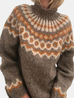 Pull en tricot à col haut décontracté imprimé jacquard pour femmes
