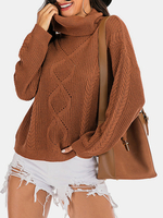 Pull en tricot côtelé chaud décontracté de couleur unie pour femmes