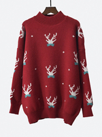 Pull-over à épaules tombantes à motif de bois de Noël en tricot côtelé pour femme