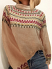 Pull tricoté décontracté à col rond imprimé jacquard vintage pour femmes
