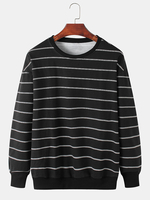 Pulls à manches longues à col rond et à rayures classiques pour hommes