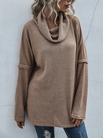 Pulls à manches longues chauds à col roulé en tricot côtelé de couleur unie pour femmes