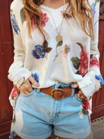 Pulls à manches longues décontractés tricotés à imprimé floral pour femmes
