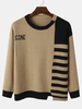 Pulls à manches longues tricotés à col rond et à rayures pour hommes