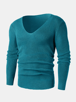 Pulls basiques à manches longues pour hommes en tricot côtelé uni