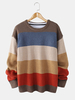 Pulls chauds à manches longues et col rond en tricot rayé pour hommes