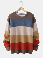 Pulls chauds à manches longues et col rond en tricot rayé pour hommes