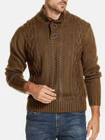 Pulls décontractés à boutonnière en tricot torsadé pour hommes