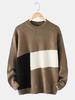 Pulls décontractés en tricot à col rond et à patchwork pour hommes