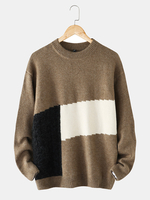 Pulls décontractés en tricot à col rond et à patchwork pour hommes