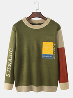 Pulls en maille à manches longues brodés graphiques pour hommes