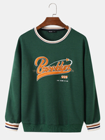 Pulls molletonnés preppy à bordure côtelée contrastante avec lettres brodées pour hommes