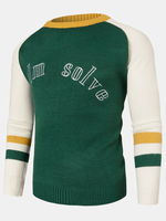 Pulls tricotés à col rond avec broderie lettre bloc de couleur pour hommes