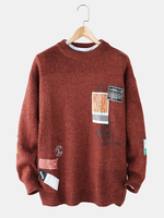 Pulls tricotés à col rond avec étiquette pour homme