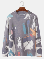 Pulls tricotés à col rond pour chien de dessin animé mignon pour hommes