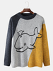 Pulls tricotés mignons à manches longues pour hommes Cartoon Whale Graphics Colorblcok