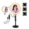 PULUZ PKT3079B 7, 9 pouces 3 modes Dimmable USB LED anneau lumineux incurvé avec support de téléphone de bureau à base ro