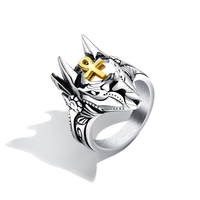 Punk Bague Titane Acier Croix Anubis Tête Portrait Bagues Accessoires Accessoires Bijoux pour Hommes