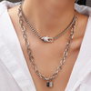 Punk Metal Lock Pendentif Clavicule Chaîne Géométrique Boucle Ronde Chaîne Multicouche Collier