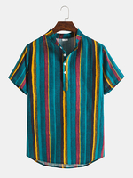 Rayures verticales col montant Hawaii Casual Mens manches courtes Henley Shirts
