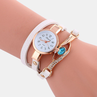 Rétro bracelet en polyuréthane strass multi-couche dame montre métal bleu cristal montre-bracelet réglable montre à quar