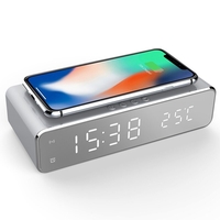 Réveil de bureau USB numérique LED avec chargeur sans fil thermomètre pour Samsung Huawei