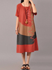 S-5XL Femme Occasionnelle Robe à Manches Courtes Splice Lâche O-Cou Mi-Longues