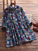 S-5XL femmes Vintage imprimé floral revers manches longues chemisier long plissé