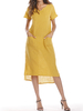S-5XL Plus taille longue couleur unie robe en coton à manches courtes