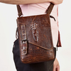 Sac à bandoulière décontracté en cuir véritable avec texture de crocodile résistant à lusure pour hommes