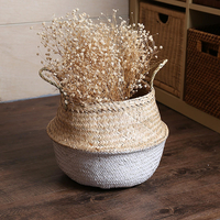 Seagrass Belly Storage Paniers Shopping Bag Box Organizer Plant Pot Half Green