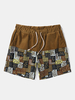 Short à cordon de serrage en velours côtelé de style ethnique patchwork pour homme
