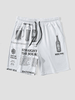 Short ample à cordon de serrage imprimé journal Beers pour hommes avec poche