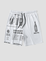 Short ample à cordon de serrage imprimé journal Beers pour hommes avec poche