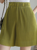 Short décontracté à taille élastique avec poche plissée