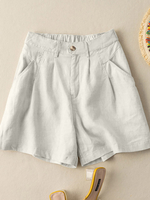 Short décontracté en coton uni avec poche froncée et boutons
