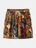 Short décontracté style vintage imprimé multicolore pour homme avec poche